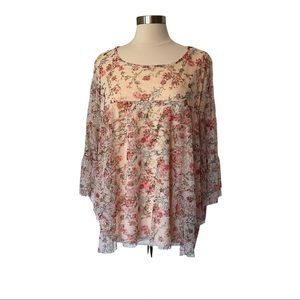 Light & Sound Women'sFloral Mesh/Tulle 3/4 Sleeve Blouse Sz 1X
